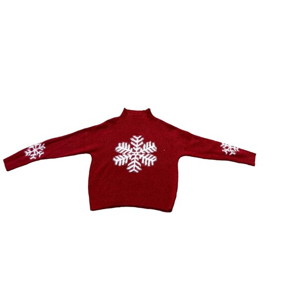 Jessica Simpson Sweaters - JESSICA SIMPSON WOMEN'S RED HOLIDAY SNOWFLAKE FUZZY MOCK NECK SWEATER SZ L